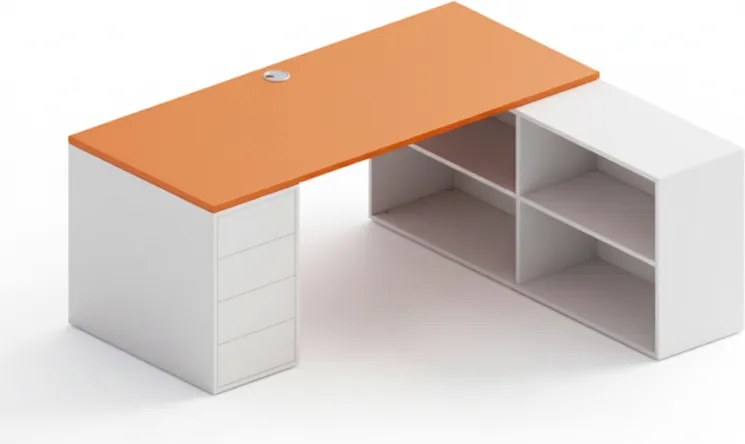 Kancelársky písací stôl s úložným priestorom BLOCK B04, 180x160 cm, biela/oranžová