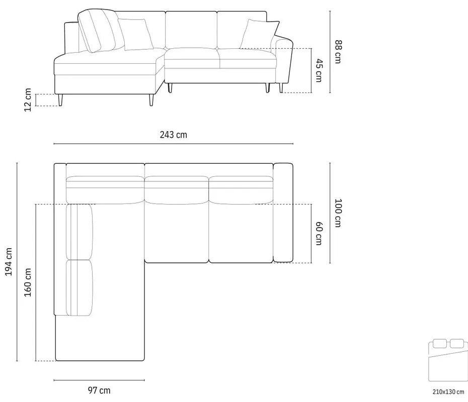 Modrá zamatová rozkladacia/s úložným priestorom rohová pohovka (ľavý roh/do L) Kyoto – Cosmopolitan Design