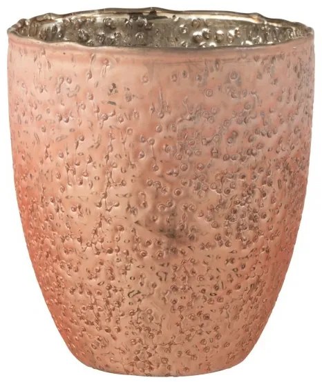 Sklenený svietnik lososovej farby na čajovú sviečku - 14,5 * 14,5 * 15,5 cm