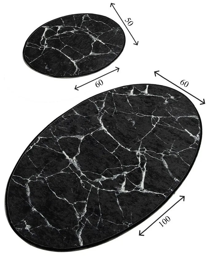 Súprava 2 čiernych oválnych kúpeľňových predložiek Foutastic Marble