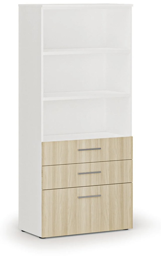 Kancelárska skriňa s kombinovanými zásuvkami PRIMO WHITE, 1781 x 800 x 420 mm, biela/dub pr.