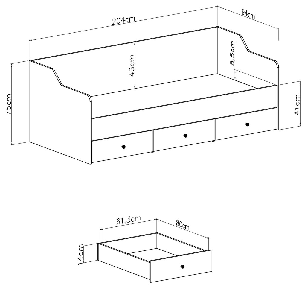 ME Detská posteľ s úložným priestorom Milano 90x200