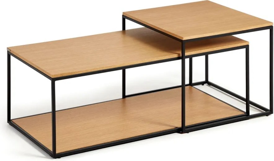 Okrúhle konferenčné stolíky s doskou v dubovom dekore v prírodnej farbe v súprave 2 ks 50x100 cm Yoana – Kave Home