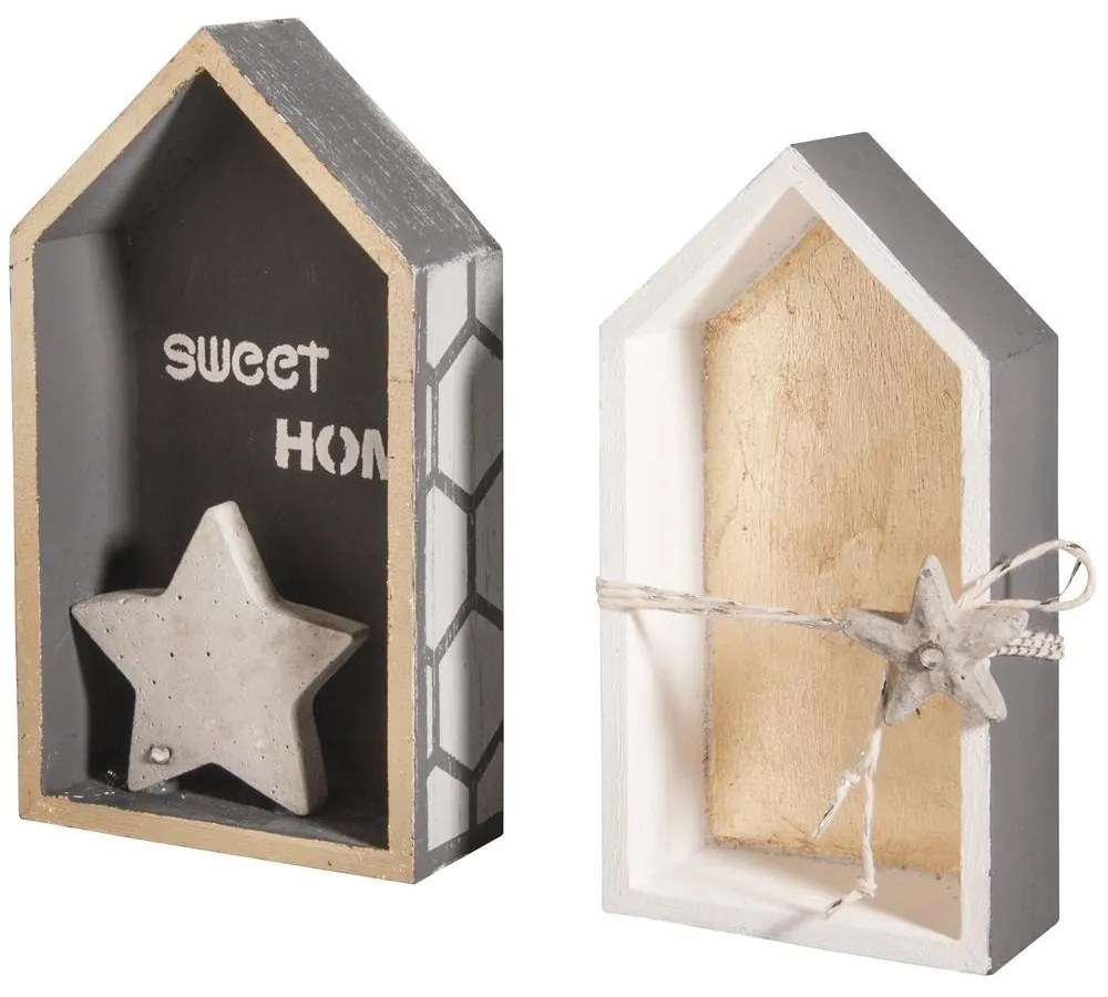 Sada 2 ks drevených poličiek v tvare domčeka LITTLE HOUSES