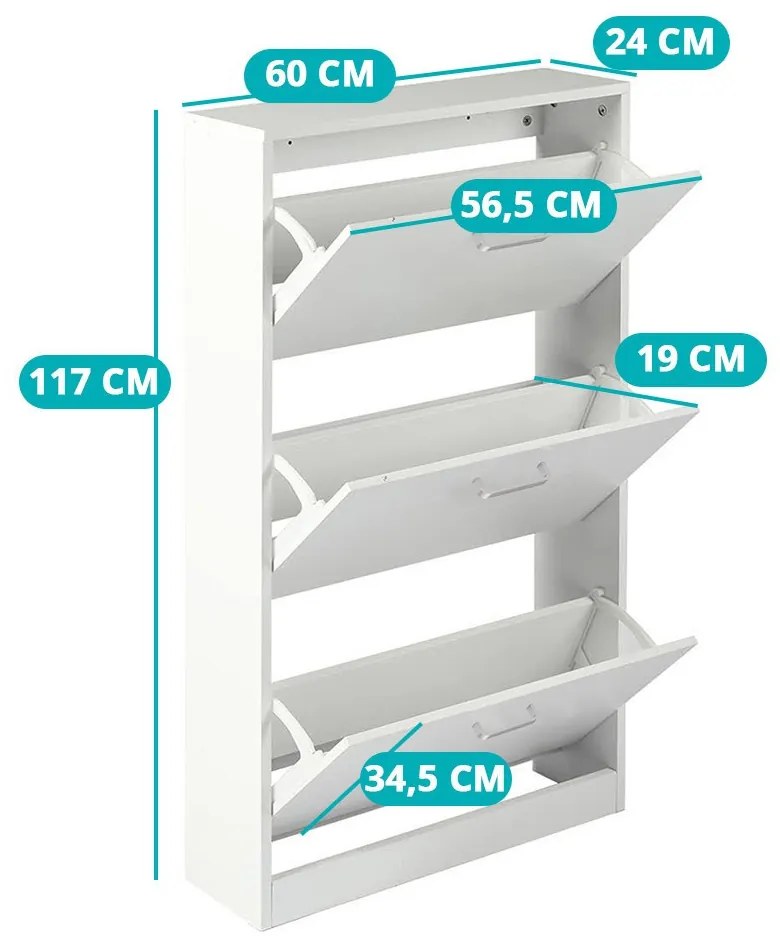 3- dielna skrinka na obuv, biela