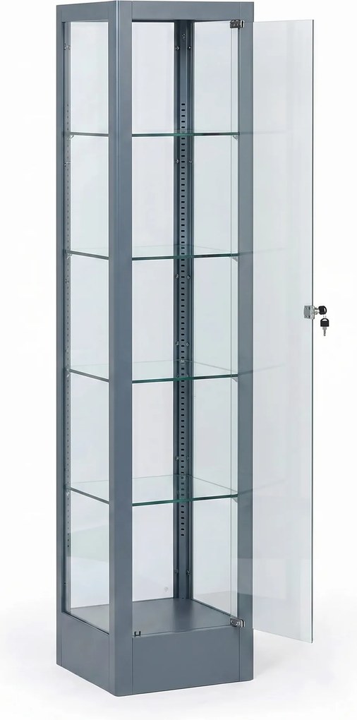 Presklená vitrína, 1800 × 400 × 400 mm, sivá