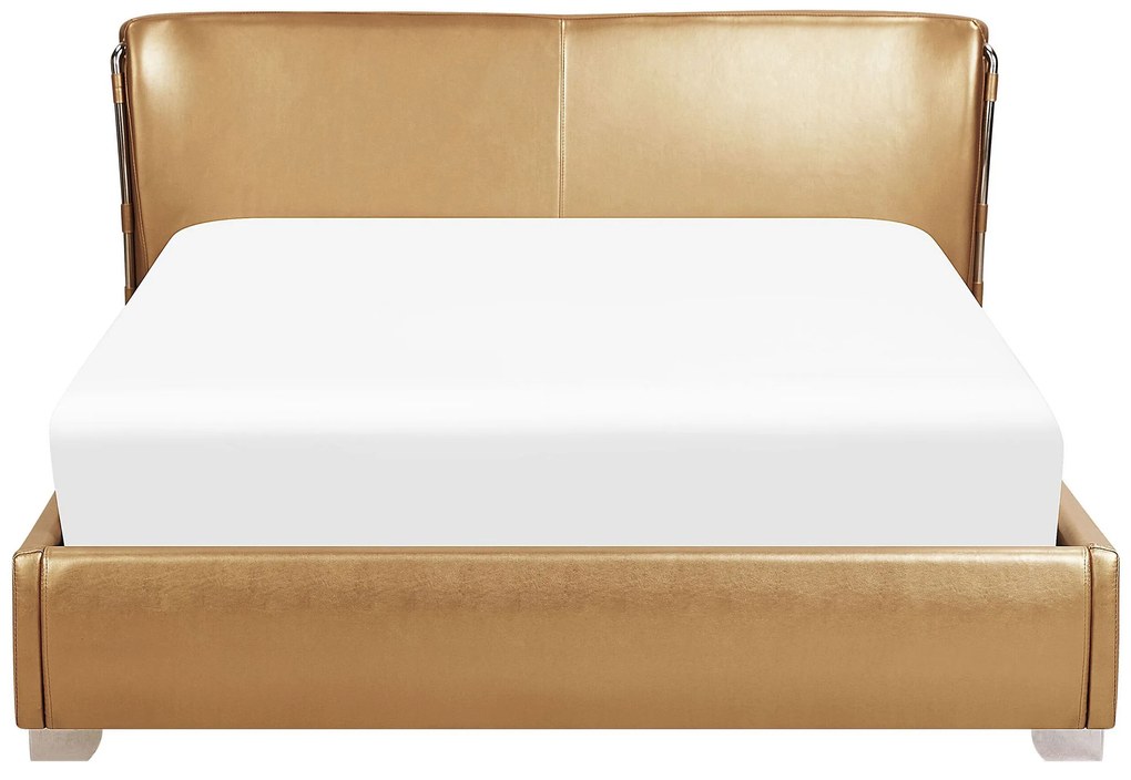 Kožená vodná posteľ 160 x 200 cm zlatá PARIS Beliani