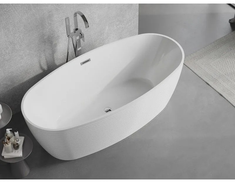 Mexen Lira, voľne stojaca vaňa, vzor, 170 × 80 cm, biela lesklá, chrómový prepad, 52831708000-01