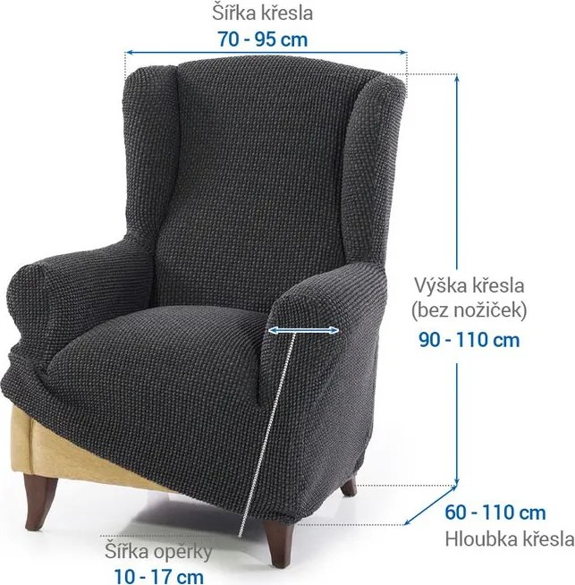 Super strečové poťahy NIAGARA antracitová kreslo ušiak (š. 70 - 95 cm)