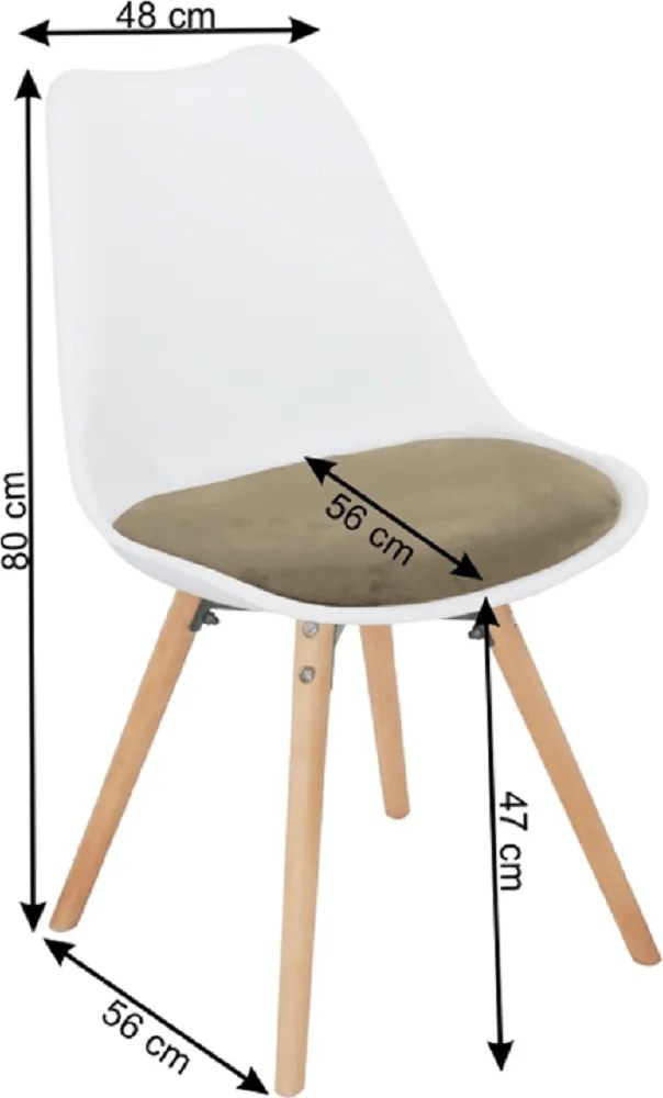 Stolička, sivohnedá Taupe zamatová látka/biely plast/buk, SEMER NEW
