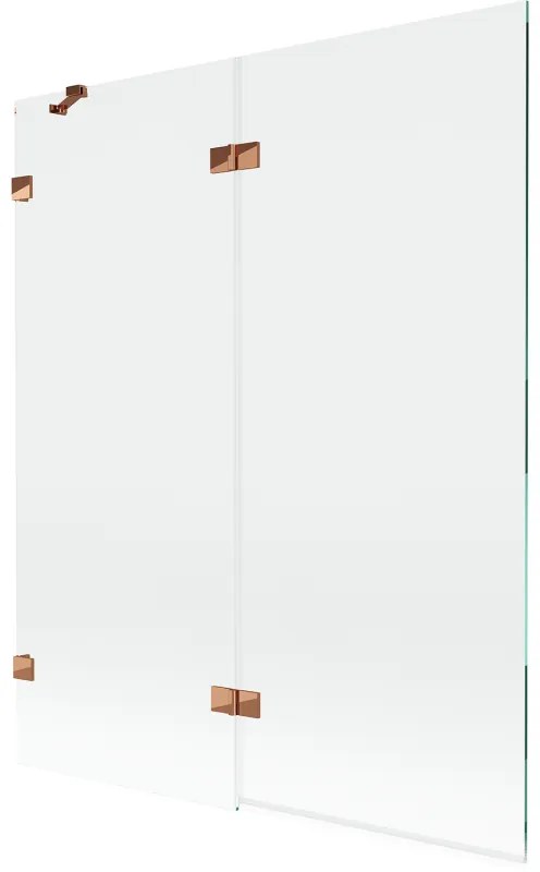Mexen Lunar, 2-krídlová vaňová zástena ľavá 140 x 150 cm, číre sklo, ružové zlato, 897-140-100-60-00-L