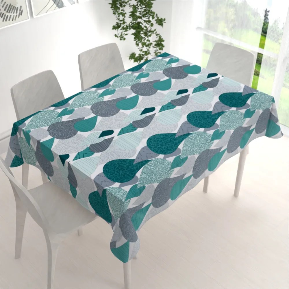 Biante Bavlnený obdĺžnikový obrus Sandra SA-444 Sivo-petrolejové kvapky s ornamentami 60x100 cm