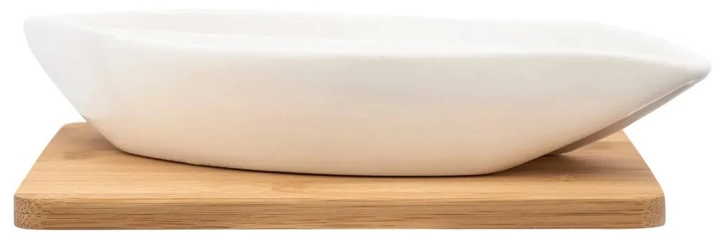 Altom Porcelánová delená miska na bambusovom podnose, 26 x 14 x 5 cm