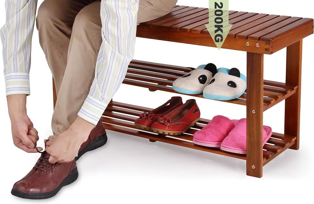 2 v 1 – regál na topánky a lavica na sedenie z akáciového dreva - 90cm