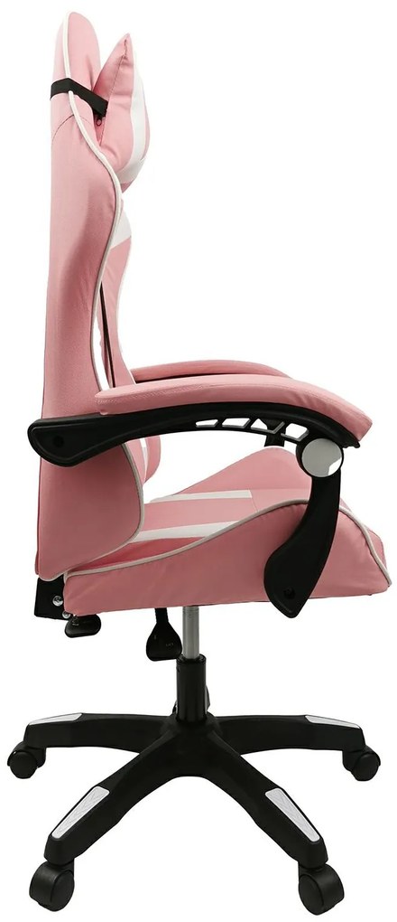Herná stolička SPORT s masážnou funkciou KG108 ružovo-biela