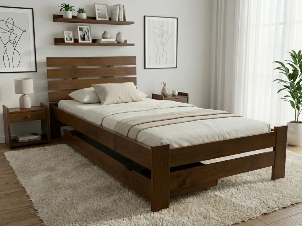 Posteľ PARIS zvýšená 80x200 cm, dub Rošt: S lamelovým roštom, Matrac: Matrac COCO MAXI 20 cm
