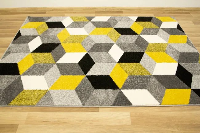 Koberec Sumatra E219 Romby Cubes žltý / sivý / krémový