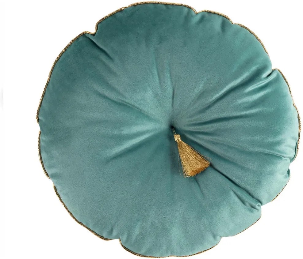 DomTextilu Luxusný zeleno modrý dekoračný vankúš so zlatým lemom a strapcom 38 cm 39749 Zelená
