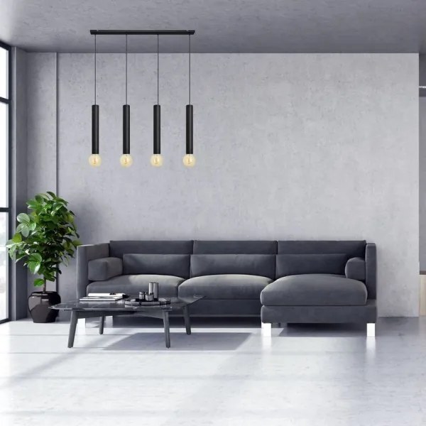 Luster na lanku TUBA 4xE27/15W/230V čierna