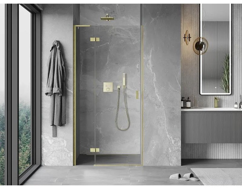 Mexen Mist-H L, 1-krídlové sprchové dvere ľavé 80 cm, číre sklo, zlatý matný profil, 8A5L-080-000-55-00-L