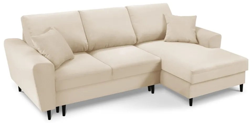 Béžová menčestrová rozkladacia/s úložným priestorom rohová pohovka (pravý roh/s leňoškou) Kyoto – Cosmopolitan Design