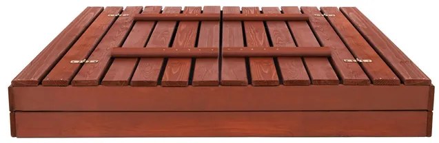 SPRINGOS Uzavreté pieskovisko s lavičkami 140x140 cm impregnované drevo,s netkanou textíliou a plachtou, gaštanovo hnedá SBP140SET05