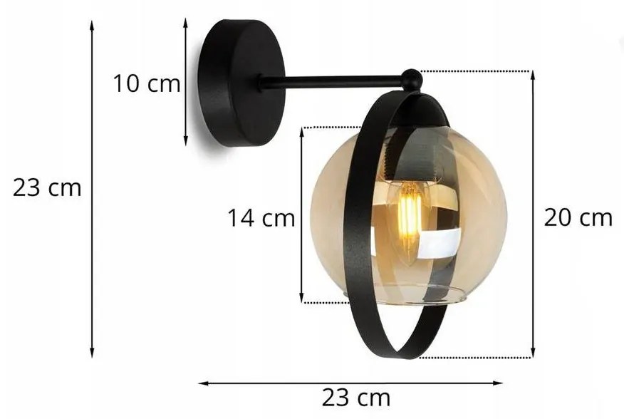 Nástenné svietidlo Haga ring 1, 1x medové sklenené tienidlo (výber z 3 farieb uchytenia)