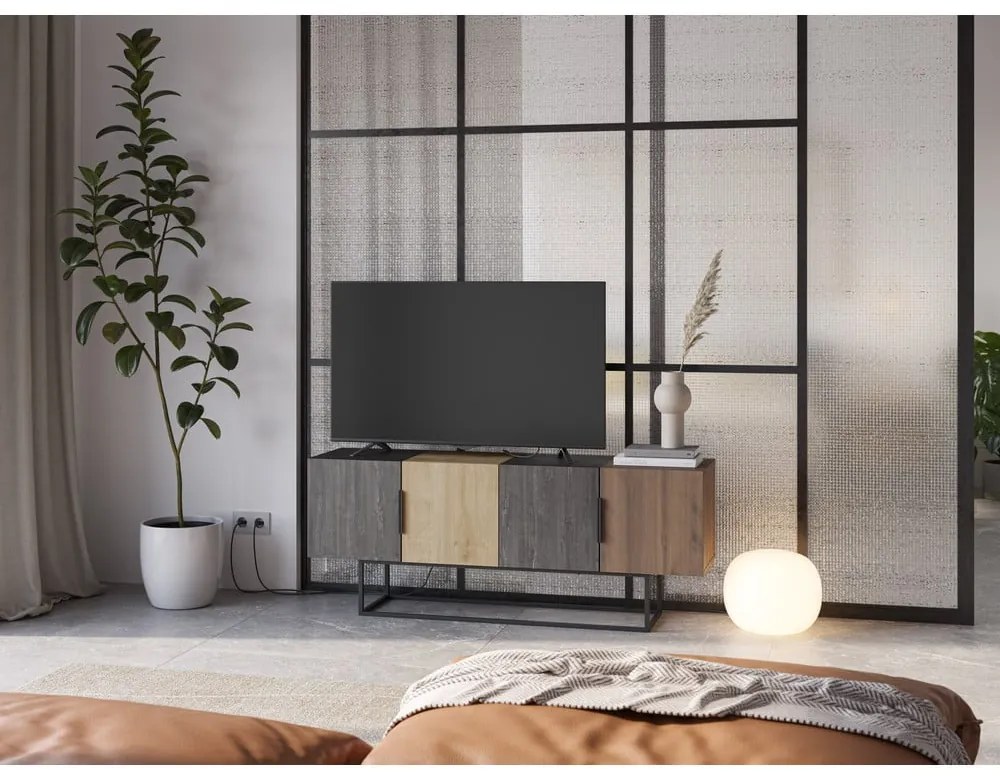 TV stolík v dekore duba v hnedo-prírodnej farbe 140x55 cm Titan – Marckeric