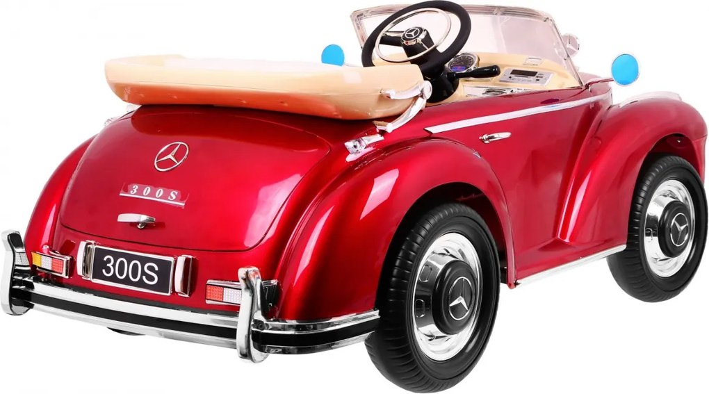 Ramiz Mercedes Benz 300S Retro pre deti Červený lak + diaľkové ovládanie + EVA + pomalý štart + LED MP3