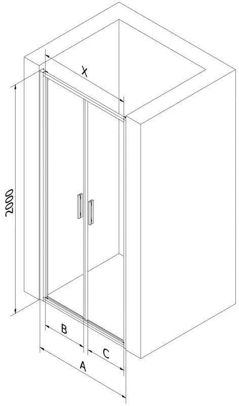 Mexen Exo, dvojkrídlové sprchové dvere 90x200 cm, 6mm číre sklo, čierny profil, 814-090-000-70-00