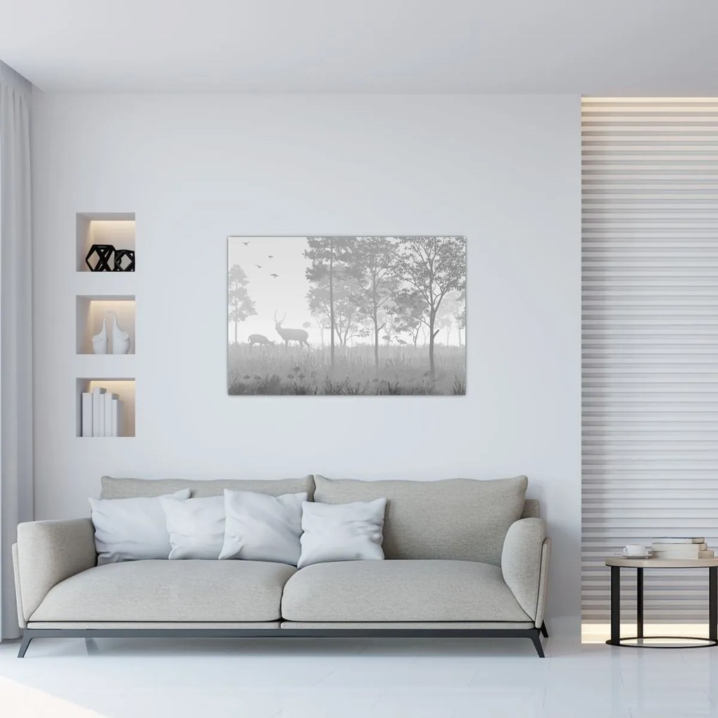Obraz - Lúka s jeleňami (90x60 cm)