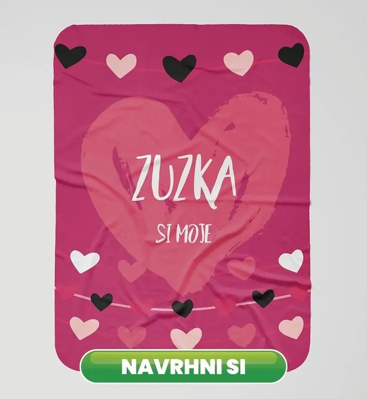 interesi Ružová deka so srdiečkami a menom 130x170cm