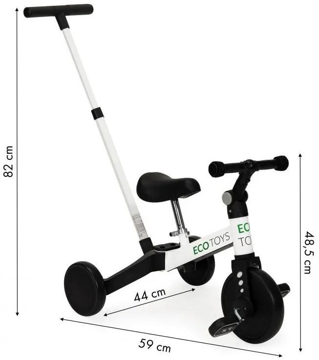Odrážadlo/ bicykel 2 v 1 s pedálmi a vodiacou tyčou, Biele