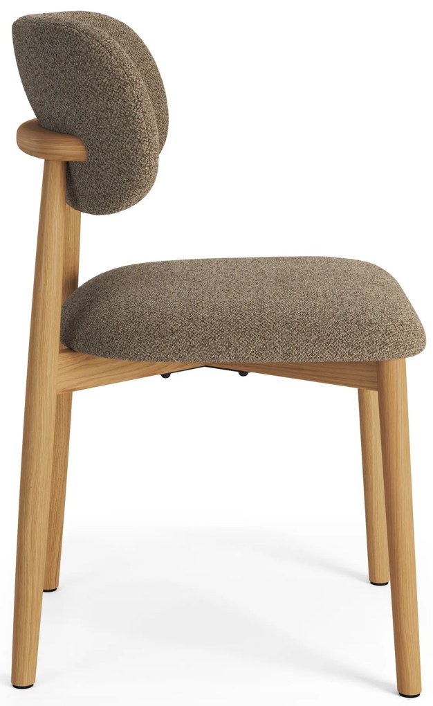 ALDO Hnedá Taupe (látka Monza 40) / lakovaný dubový rám – DREVENÁ BOUCLÉ STOLIČKA DO OBÝVAČKY, JEDÁLNE A KUCHYNE V RETRO ŠTÝLE
