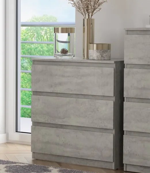 Zásuvková komoda Carlos 753S, šedý beton, výška 80 cm