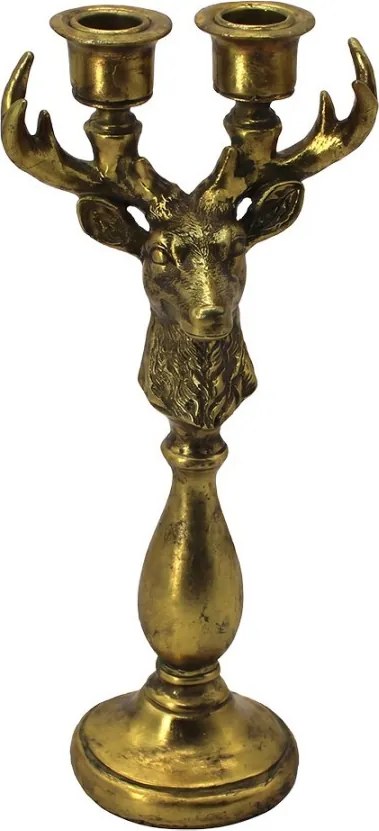 Zlatý antik svietnik na 2 úzke sviečky Jeleň Deer Antique - 14*11*39 cm