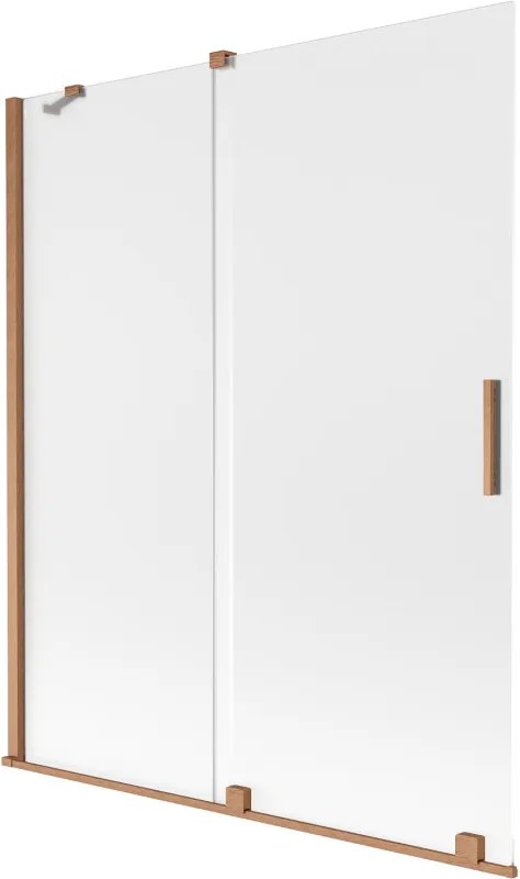 Mexen Velar, 2-krídlová posuvná vaňová zástena 140 x 150 cm, 8mm sklo námraza, medená matná, 896-140-000-31-65