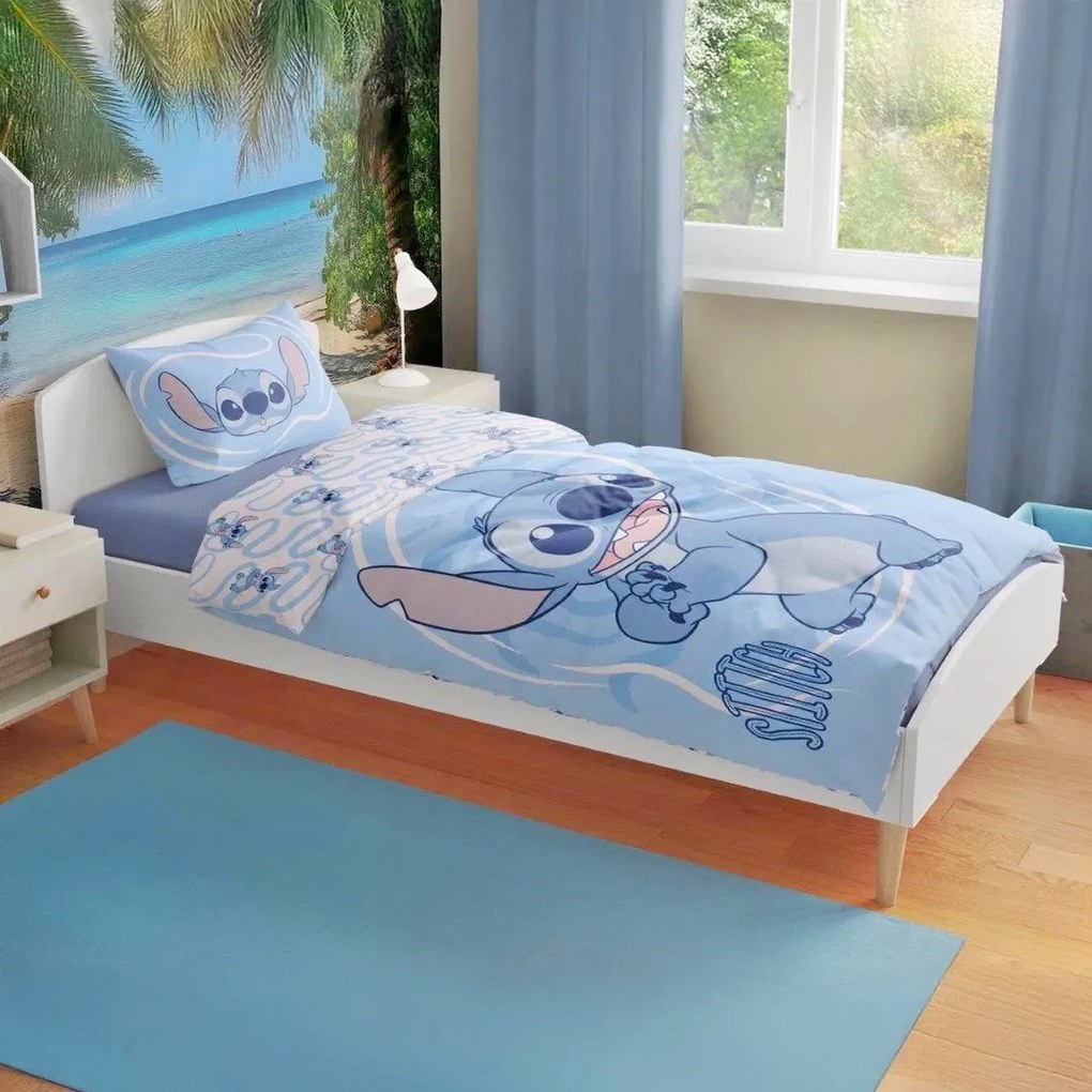Bavlnené posteľné obliečky Stitch v modrej farbe pre chlapcov - 100% bavlna - 70 x 90 cm + 140 x 200 cm