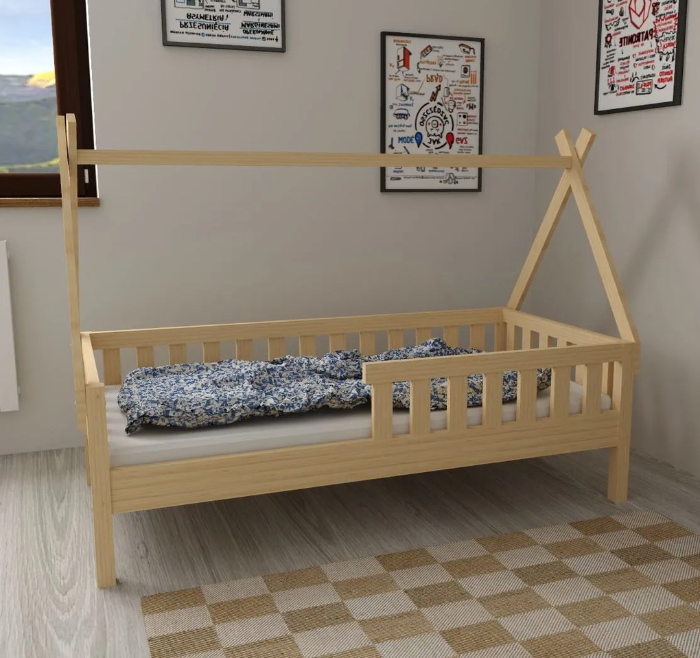 Detská domčeková posteľ z masívu borovice TEA - 200x90 cm - prírodná