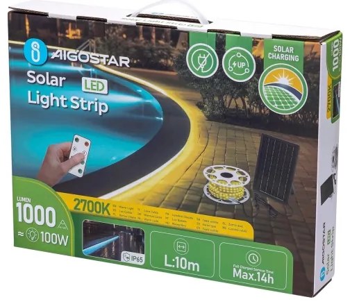 Aigostar - LED Stmievateľný solárny pásik LED/10W/3,2V 10 m 2700K IP65 + DO