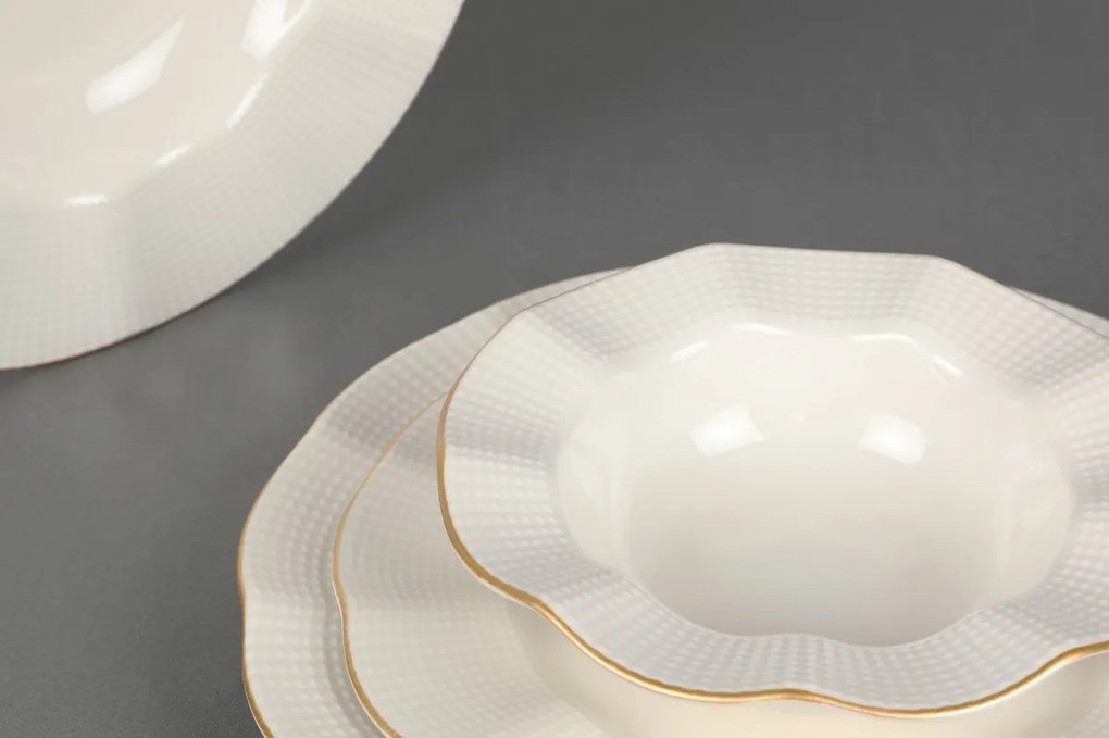 Porcelánová sada 24 ks talířů Creamy Gold bílá/zlatá