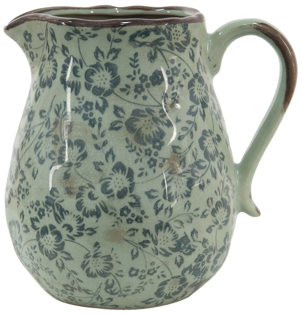 Zelený dekoračný džbán s modrými kvetmi Minty - 16*13*15 cm