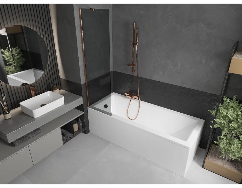 Mexen Next, vaňová zástena 1-krídlová 50 x 150 cm, fixné krídlo, 6 mm šedé sklo, ružové zlato profil, 895-050-000-00-40-60