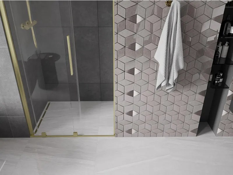 Mexen Velar, posuvné dvere do otvoru 90x200 cm, 8mm číre sklo, zlatá matná, 871-090-000-01-55