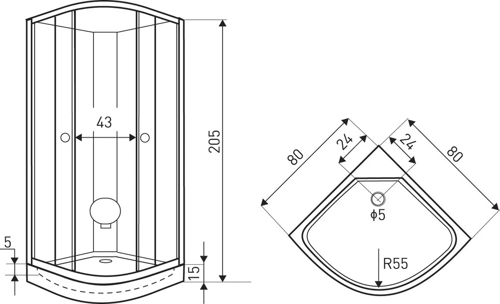 Novoterm Sprchový box štvrťkruhový NV-Evora 80 B, 80x80 čierny
