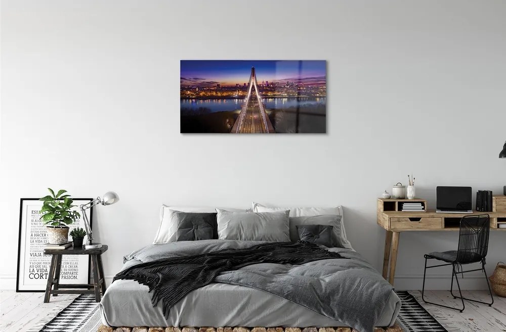 Sklenený obraz Warsaw panorama riečny most 100x50 cm