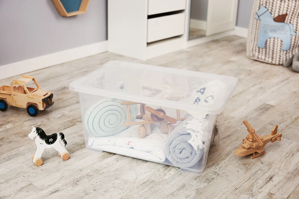 Rotho Univerzálny úložný box, krabica s vekom, EVO, transparentný - 58x39x44 cm, 44 l