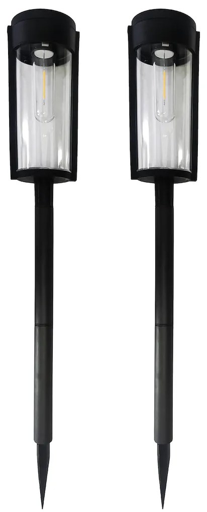 Exteriérové solárne zapichovacie svietidlo Path, 1x transparentné/čierne plastové tienidlo, sada 2ks