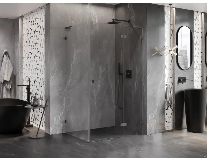 Mexen Lunar, L výklopný sprchový kút pravý 90 x 80 cm, 8mm číre sklo, profil grafit brúsený, 834L-090-080-66-00-P