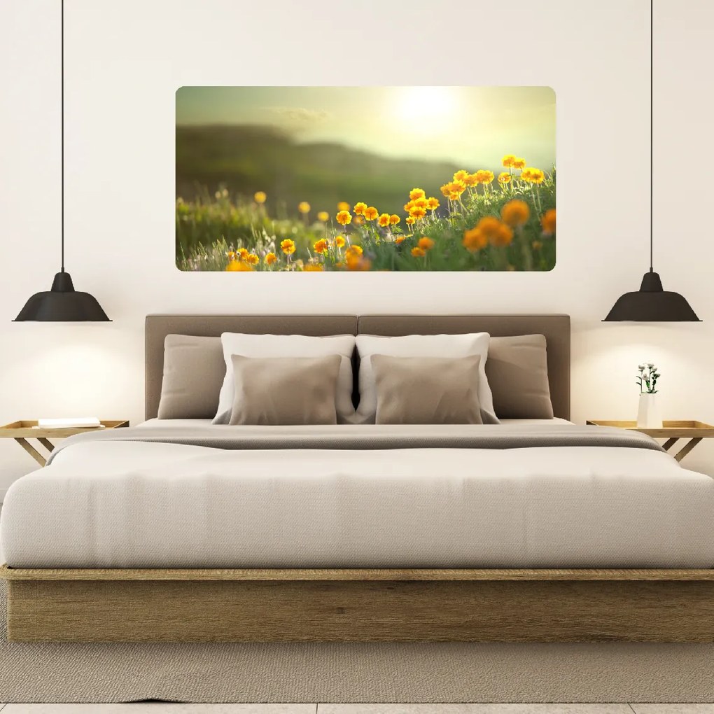 60x120cm Žlté kvety na lúke - textilná nálepka na stenu